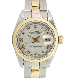 ROLEX DATEJUST CREAM PYRAMID ROMAN DIAL 18KY & STEEL JUBILEE TWOTONE WATCH 69173